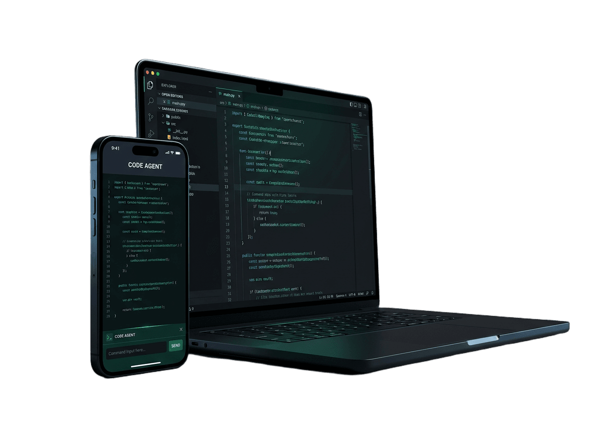 A phone running VSRelay standing in front of a laptop running VS Code